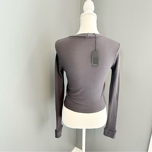 Monrow Thermal Gray Long Sleeve Minimalist Crewneck Boho Casual Top Sz Large - Picture 3 of 11